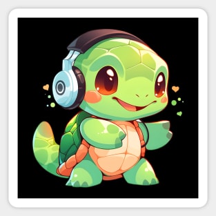 Cute Green Turtle with Headphones Sticker